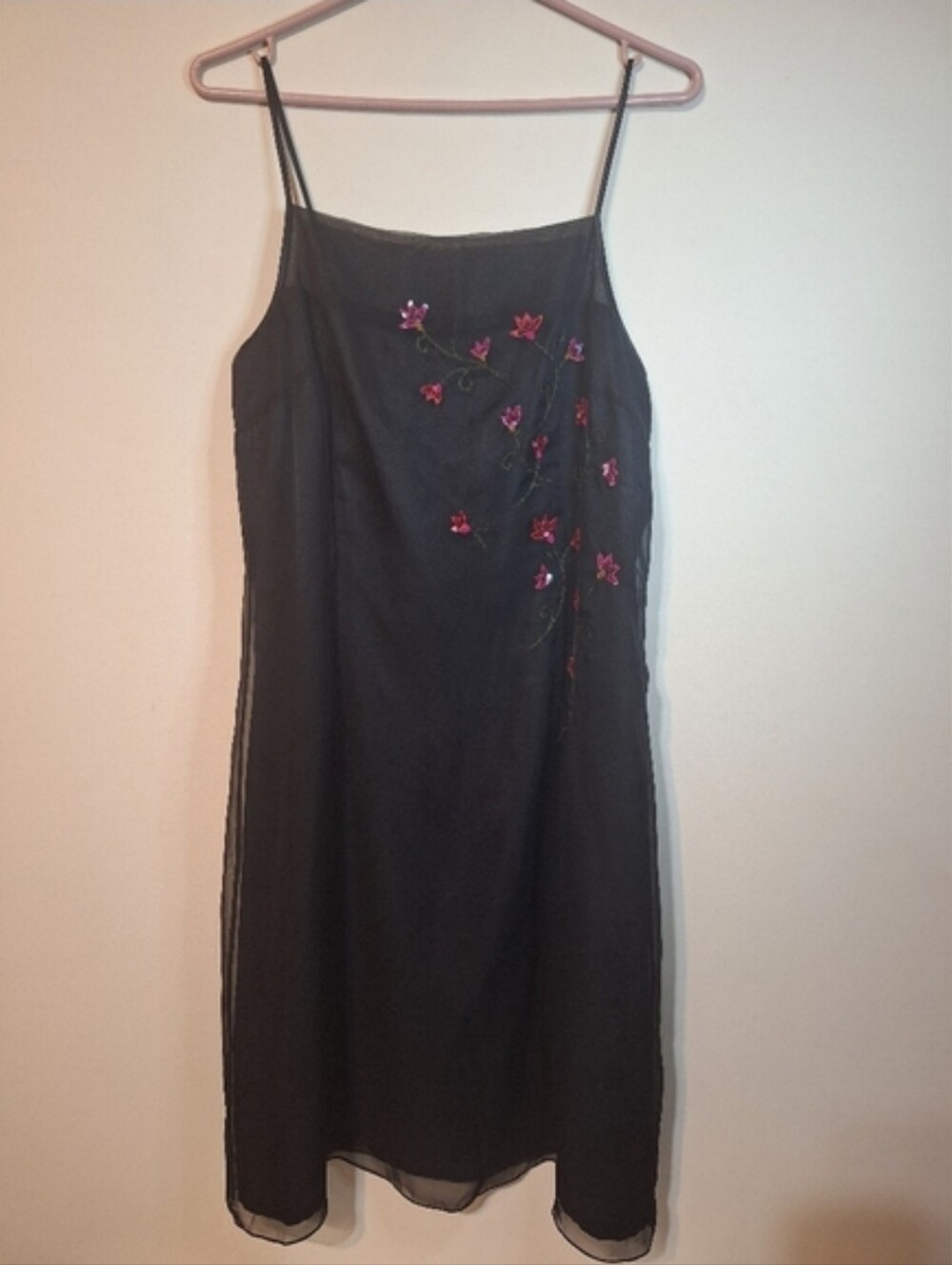 Vintage Phoebe Petites Black Beaded Floral Sheer Dress Sz 12 Fits Small Y2K 90s - Picture 2 of 8